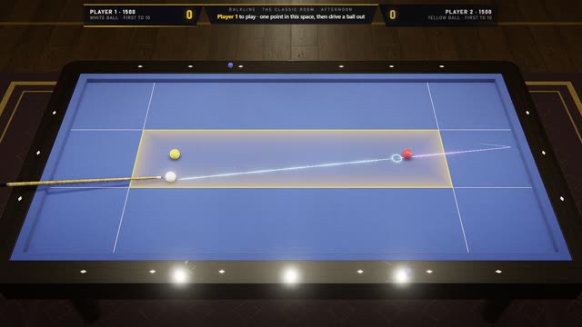 The table as a game of Balkline starts, with the scoreboard