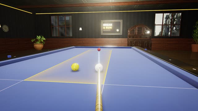 A game of Balkline in first person, over the cue