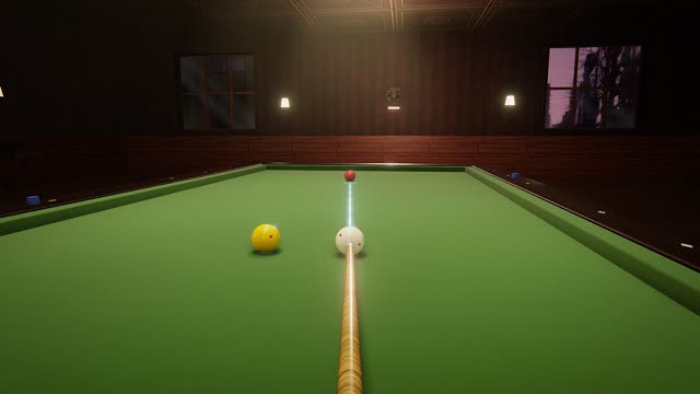 A game of Carom in first person, over the cue