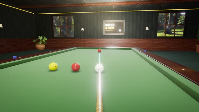 A game of Four-ball in first person, over the cue