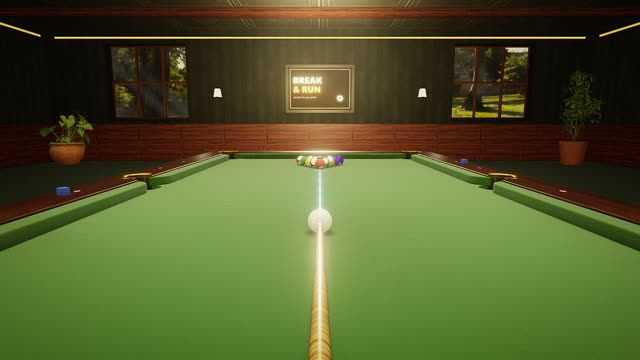 A game of Chinese 8-ball in first person, over the cue