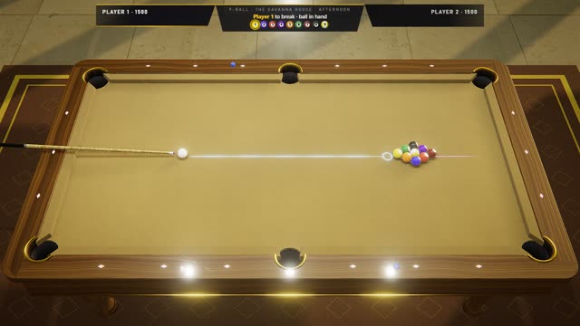The table as a game of 9-Ball starts, with the scoreboard