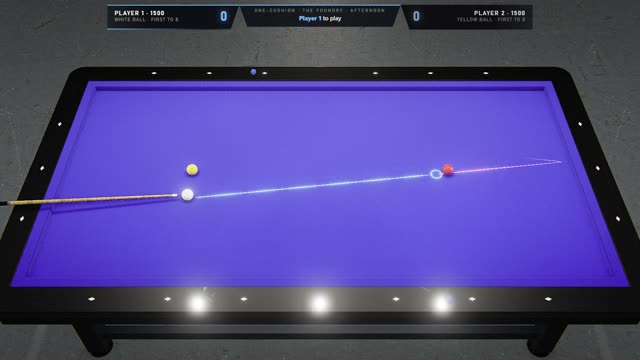 The table as a game of One-cushion starts, with the scoreboard