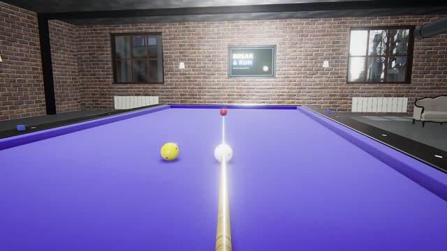 A game of One-cushion in first person, over the cue
