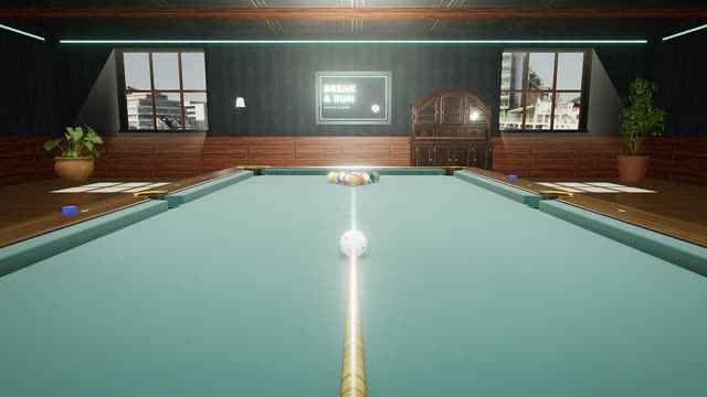 A game of One-pocket in first person, over the cue