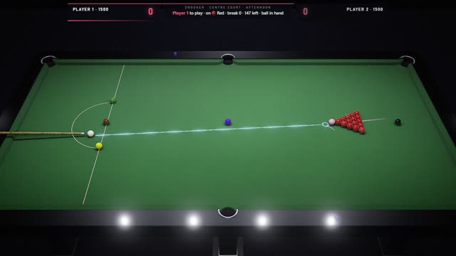 The table as a game of Snooker starts, with the scoreboard