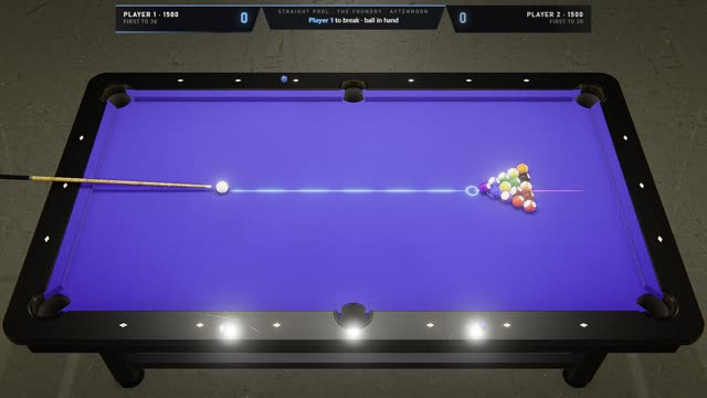 The table as a game of Straight pool starts, with the scoreboard
