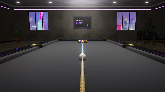 A game of 10-Ball in first person, over the cue