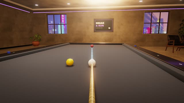 A game of Three-cushion in first person, over the cue