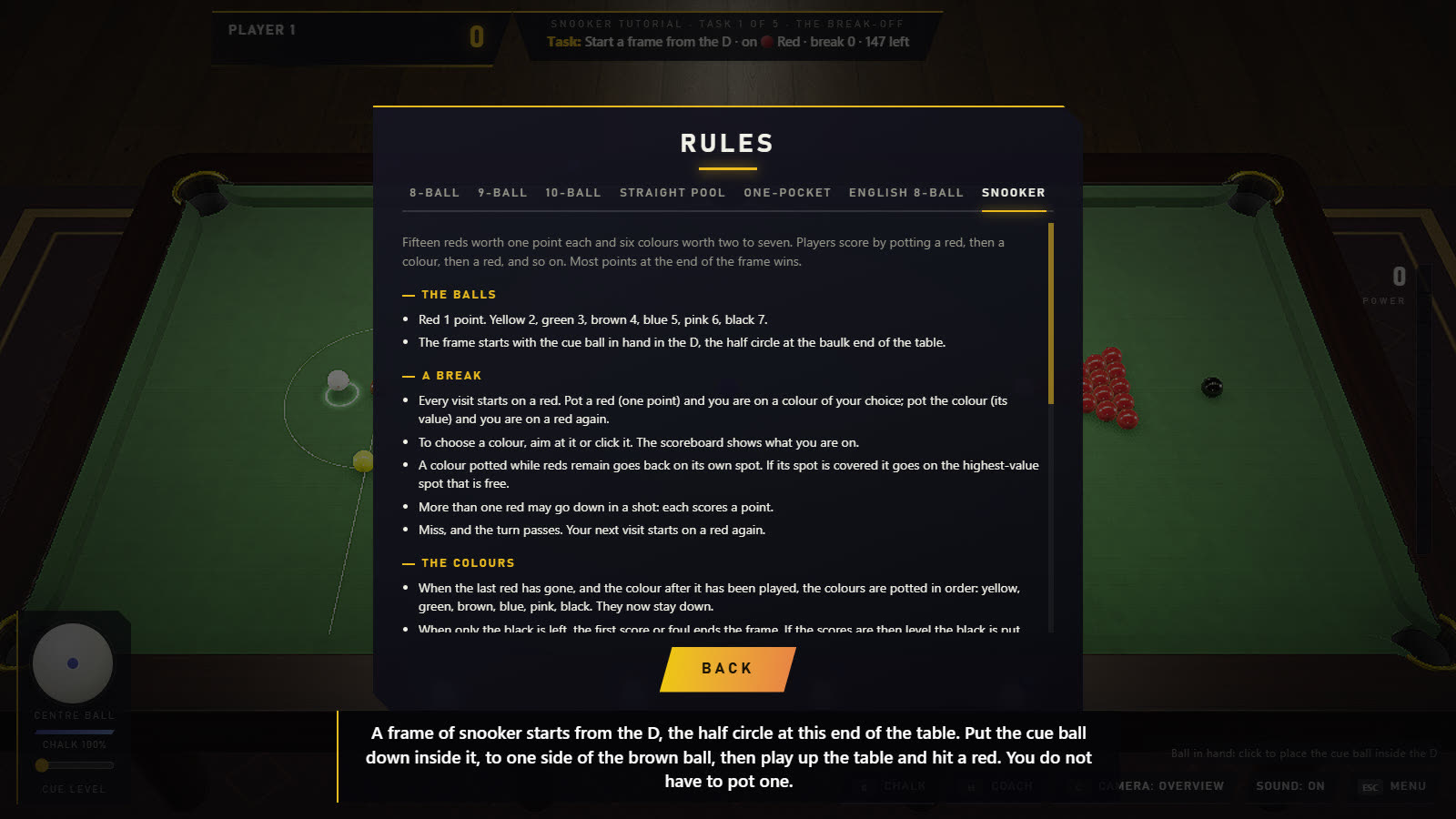 The rule book open at snooker, with a tab for each of the seven games