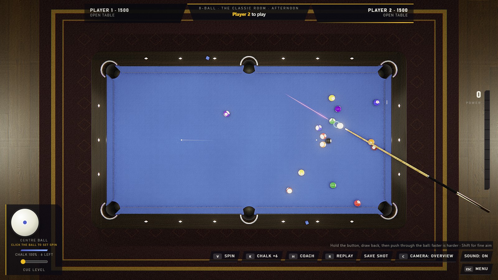 An 8-ball table from above after the break